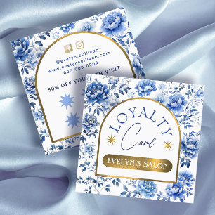Elegante chinoiserie blauwe bloemen loyaliteitskaa vierkante visitekaartje