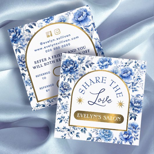 Elegante chinoiserie blauwe bloemen verwijzingskaa vierkante visitekaartje