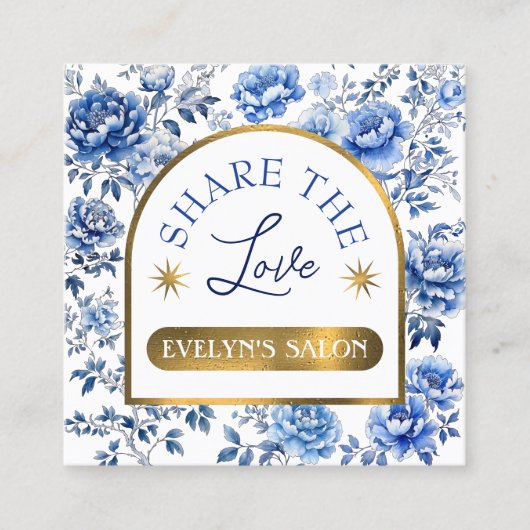 Elegante chinoiserie blauwe bloemen verwijzingskaa vierkante visitekaartje (Voorkant)