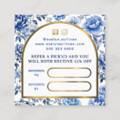 Elegante chinoiserie blauwe bloemen verwijzingskaa vierkante visitekaartje (Achterkant)