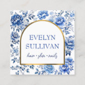 Elegante chinoiserie blauwe bloemen vierkante visitekaartje (Voorkant)