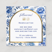 Elegante chinoiserie blauwe bloemen vierkante visitekaartje (Achterkant)