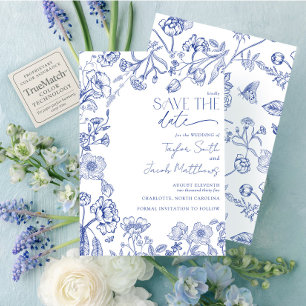 Elegante Chinoiserie Blauwe & Witte Save the Date Kaart