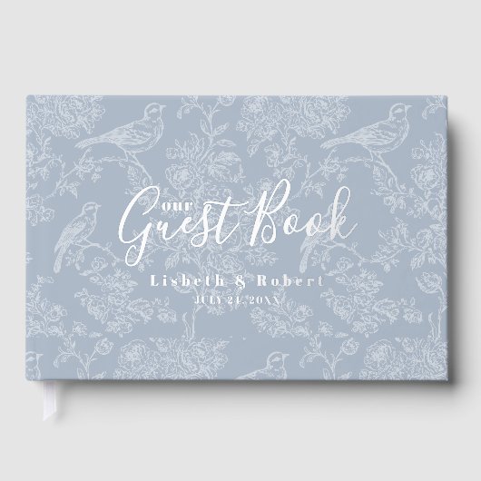 Elegante Chinoiserie Bloemen  Blauw Huwelijk Gastenboek (Voorkant)