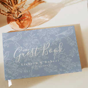 Elegante Chinoiserie Bloemen  Blauw Huwelijk Gastenboek