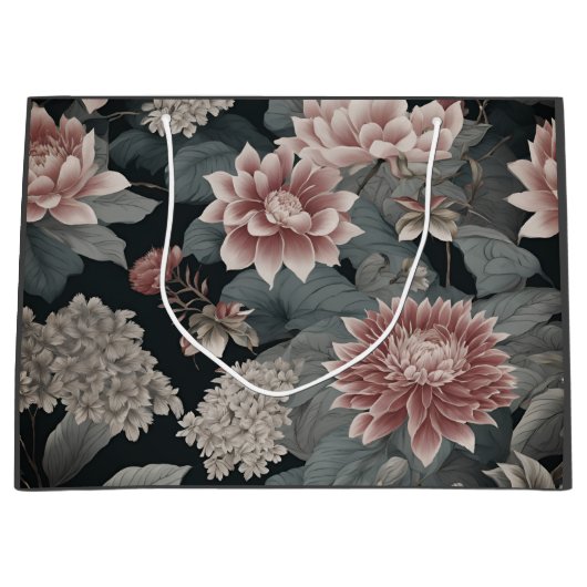 Elegante Chinoiserie Bloemen Grijs Raspberry Groot Cadeauzakje (Voorkant)