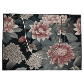 Elegante Chinoiserie Bloemen Grijs Raspberry Groot Cadeauzakje (Achterkant)
