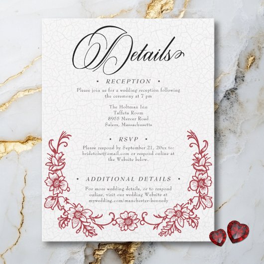  Elegante Chinoiserie Bloemen Hart Huwelijk Informatiekaartje