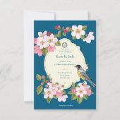 Elegante Chinoiserie Bloemen Vogel bruiloft uitnod Aankondiging (Voorkant)