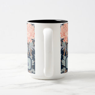 Elegante Chinoiserie Bloemen & Vogels in Marinebla Tweekleurige Koffiemok