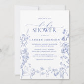 Elegante Chinoiserie Bloemenblauw Baby shower Kaart (Voorkant)