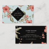 Elegante Chinoiserie Bloemenpatroon op Blauw Visitekaartje (Voorkant / Achterkant)