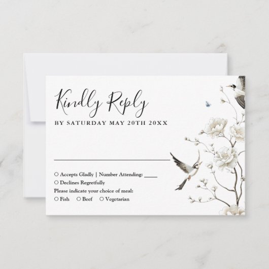 Elegante Chinoiserie Bloementuin Trouwen RSVP Kaartje (Voorkant)