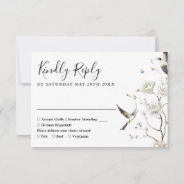 Elegante Chinoiserie Bloementuin Trouwen RSVP Kaartje
