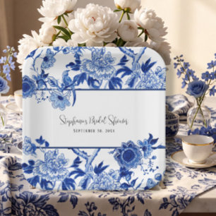 Elegante Chinoiserie Bloemmotief Blauwe en Witte B Papieren Bordje