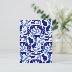 Elegante Chinoiserie Blue Black Cat-Whimsical Briefkaart