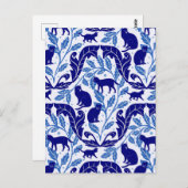 Elegante Chinoiserie Blue Black Cat-Whimsical Briefkaart (Voorkant / Achterkant)