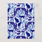 Elegante Chinoiserie Blue Black Cat-Whimsical Briefkaart (Voorkant)