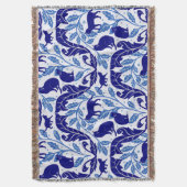 Elegante Chinoiserie Blue Black Cat-Whimsical Deken (Voorkant Verticaal)