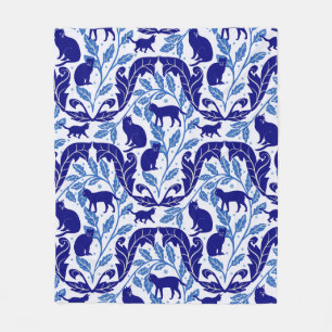 Elegante Chinoiserie Blue Black Cat-Whimsical Fleece Deken