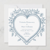  Elegante Chinoiserie Blue Heart Wedding Kaart (Voorkant)