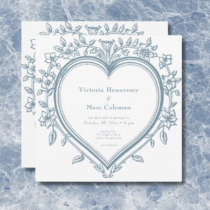  Elegante Chinoiserie Blue Heart Wedding Kaart