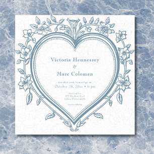  Elegante Chinoiserie Blue Heart Wedding Kaart
