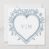  Elegante Chinoiserie Blue Heart Wedding Kaart (Achterkant)