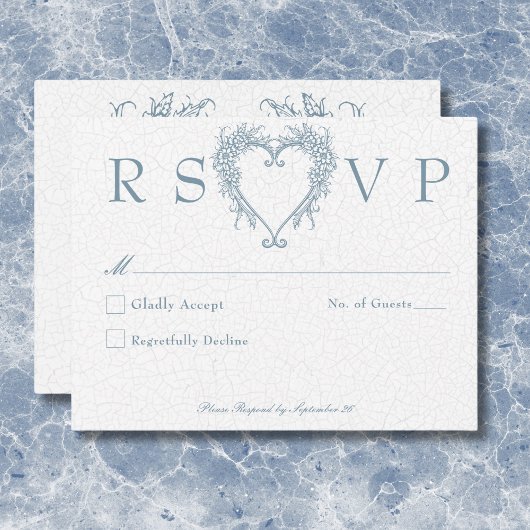  Elegante Chinoiserie Blue Heart Wedding RSVP Kaartje