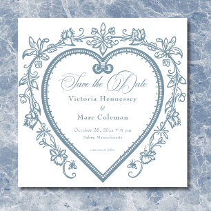 Elegante Chinoiserie Blue Heart Wedding Save The Date