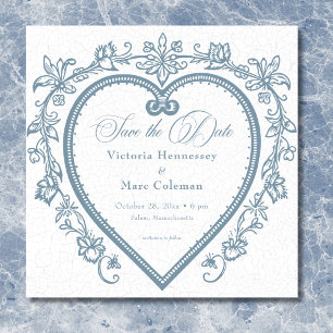 Elegante Chinoiserie Blue Heart Wedding Save The Date