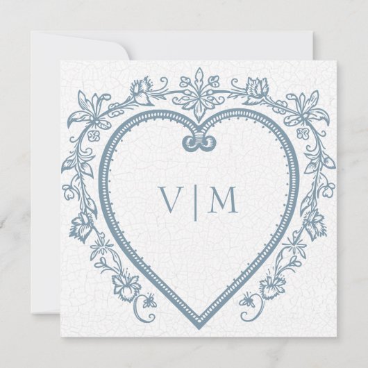  Elegante Chinoiserie Blue Heart Wedding Save The Date (Achterkant)