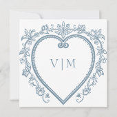  Elegante Chinoiserie Blue Heart Wedding Save The Date (Achterkant)