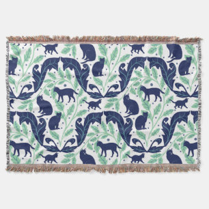 Elegante Chinoiserie Blue Mint Black Cat-Whimsical Deken