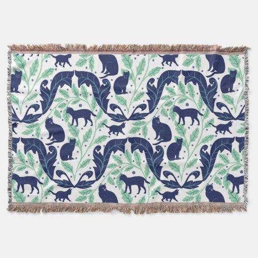 Elegante Chinoiserie Blue Mint Black Cat-Whimsical Deken (Voorkant)