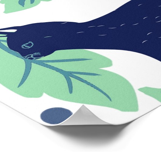 Elegante Chinoiserie Blue Mint Black Cat-Whimsical Poster (Hoek)