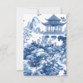 Elegante Chinoiserie Blue Pagoda bruiloft RSVP Kaart (Achterkant)