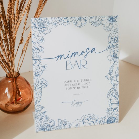 Elegante Chinoiserie Bridal Mimosa Bar Cocktail Reclamebord Met Voetstuk