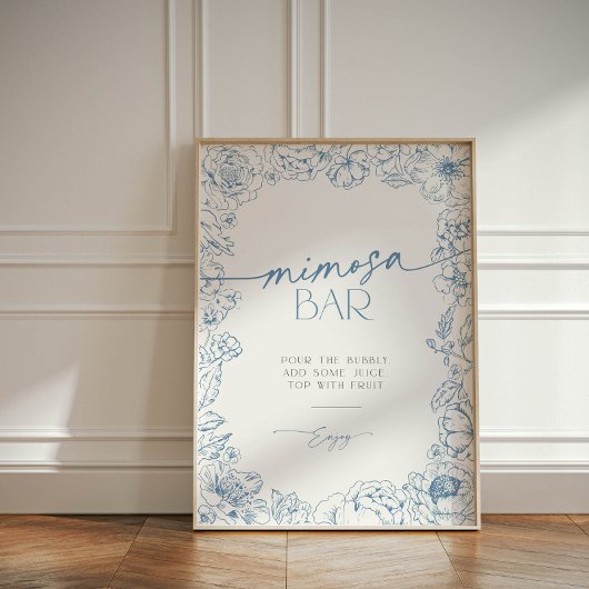 Elegante Chinoiserie Bridal Mimosa Bar Cocktail Reclamebord Met Voetstuk