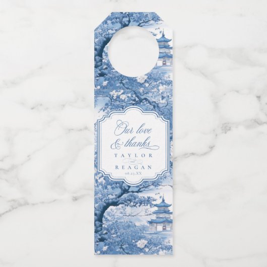 Elegante Chinoiserie bruiloft Bedankt ID1094 Flessenhanger (Voorkant)