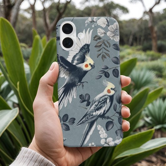 Elegante Chinoiserie Cockatiel Flight Blue Floral Case-Mate iPhone Case
