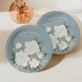 Elegante Chinoiserie Dusty Blue Floral Bird Bruilo Papieren Bordje