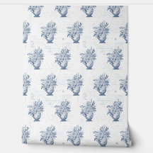 Elegante Chinoiserie Engels Bloemen Blauw en Wit