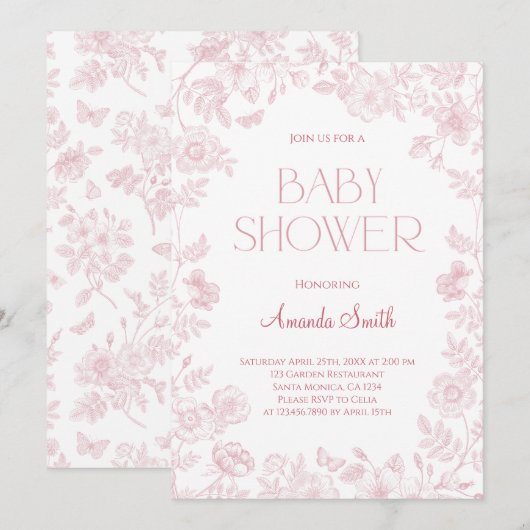  Elegante Chinoiserie Floral Baby shower Kaart (Voorkant / Achterkant)