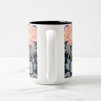 Elegante Chinoiserie Floral & Birds in Navy & Peac Tweekleurige Koffiemok