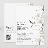 Elegante Chinoiserie Floral QR Code Vrijgezellenfe Kaart (Voorkant / Achterkant)