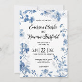 Elegante Chinoiserie Franse Blauwe Toile Bloemen Kaart (Voorkant)