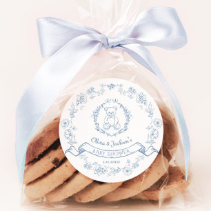 Elegante Chinoiserie krans teddybeer Baby shower Ronde Sticker