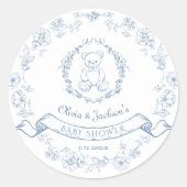 Elegante Chinoiserie krans teddybeer Baby shower Ronde Sticker (Voorkant)