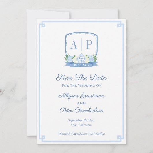 Elegante Chinoiserie Monogram bruiloft Save The Date (Voorkant)